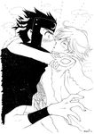  2boys boy cape eyes_closed fay_d_flourite happy kiss kurogane male male_focus monochrome multiple_boys shocked surprised sweatdrop tattoo trap tsubasa_chronicle yaoi 