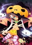  bad_id bad_pixiv_id ghost halloween jack-o'-lantern kito_(sorahate) navel original pumpkin pumpkin_hat solo striped striped_legwear thighhighs 