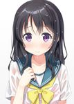  black_hair blush hyuuga_azuri long_hair looking_at_viewer original purple_eyes school_uniform serafuku solo upper_body wet wet_clothes 