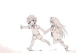  1girl child cr-r hayama_hayato holding_hands long_hair monochrome pointing running short_hair smile yahari_ore_no_seishun_lovecome_wa_machigatteiru. younger yukinoshita_yukino 
