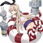  blonde_hair blue_eyes gloves hairband innertube kantai_collection kuhotaka long_hair lying on_stomach rensouhou-chan shimakaze_(kantai_collection) skirt 