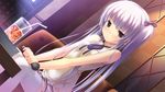  1girl artist_request character_request game_cg indoors kasugai_sakura_(sukima) long_hair propeller_(company) silver_hair solo source_request sukima_sakura_to_uso_no_machi thighhighs white_legwear 