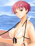  alternate_hair_length alternate_hairstyle bikini breasts cleavage close-up highres ichigo_milku katawa_shoujo large_breasts looking_at_viewer mikado_shiina nose ocean pink_hair short_hair solo spoilers swimsuit untied untied_bikini yellow_eyes 