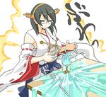  akaneyu_akiiro bare_shoulders black_hair cup detached_sleeves drinking_glass glasses hairband japanese_clothes kantai_collection kirishima_(kantai_collection) nontraditional_miko short_hair solo 