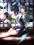  animal_ears arm_support capelet gloves grey_gloves grey_hair highres jewelry kikumon looking_at_viewer mouse_ears mouse_tail nazrin red_eyes ring ring_box short_hair sitting skirt skirt_set sliding_doors solo sunlight tail thcapenxer1234 touhou triangle_mouth veranda wedding_band 