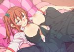  1girl alan_smithee angry areolae bed blush breast_grab breasts breasts_outside censored clenched_teeth grabbing highres large_breasts long_hair looking_away lying mosaic_censoring my_lonely_never_ending_game_of_hide_and_seek nipples no_bra orange_eyes orange_hair paizuri penis pillow rape side_ponytail solo_focus sweat tears teeth 
