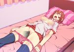  1girl ahegao alan_smithee areolae bed black_legwear blush breasts breasts_outside censored highres legs long_hair lying mosaic_censoring my_lonely_never_ending_game_of_hide_and_seek nipples no_bra open_clothes open_mouth orange_eyes orange_hair panties panty_pull penis pillow puffy_nipples pussy saliva sex skirt skirt_lift solo_focus tears thighs underwear vaginal 