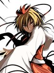  blonde_hair hair_ornament orange_eyes shiba_yuuki solo toramaru_shou touhou white_background wide_sleeves 