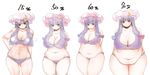  arms_behind_back big_belly bra breasts commentary_request curvy fat fat_folds hat hiro_(h-net) huge_breasts large_breasts long_hair looking_at_viewer mob_cap navel obese panties patchouli_knowledge plump progression purple_bra purple_hair purple_panties red_eyes seductive_smile smile thighs touhou underwear underwear_only weight_gain wide_hips 