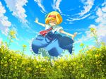  alice_margatroid bad_id bad_pixiv_id blonde_hair blue_sky capelet closed_eyes cloud day field flower flower_field frilled_skirt frills hairband head_tilt naox outdoors outstretched_arms pantyhose peaceful puffy_short_sleeves puffy_sleeves rapeseed_blossoms ribbon short_hair short_sleeves skirt sky smile solo spread_arms touhou white_legwear wind 