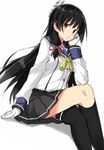  black_hair gloves hair_ornament hand_on_own_face isokaze_(kantai_collection) kantai_collection kuhotaka long_hair red_eyes school_uniform serafuku solo white_gloves 