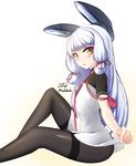  bad_id bad_pixiv_id bangs black_legwear blunt_bangs dated headgear kantai_collection long_hair murakumo_(kantai_collection) necktie nekobaka pantyhose remodel_(kantai_collection) silver_hair solo twitter_username yellow_eyes 