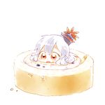  blue_hair cake chibi food hat kamishirasawa_keine long_hair partially_submerged red_eyes six_(fnrptal1010) solo swiss_roll touhou 