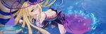  bare_back bare_shoulders bent_over blonde_hair dress hand_on_own_face hat hat_ribbon long_hair nasuno_chiyo pandora_(p&amp;d) purple_dress puzzle_&amp;_dragons red_eyes ribbon smile solo treasure_chest very_long_hair 