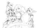  5girls animal_ears armor arthuria_(camel) camel_(dansen) chrono_(camel) dress female hat minarai_(camel) monochrome multiple_girls original pointy_ears shield sword tail tiger_ears tiger_tail top_hat weapon xiaofu_(camel) 