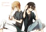  bespectacled black_eyes black_hair blonde_hair book eugeo glasses green_eyes jianmo_sl kirito male_focus multiple_boys sword_art_online 