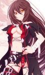  black_hair breasts brown_eyes choker coat halftone halftone_background long_hair midriff navel skirt tales_of_(series) tales_of_berseria torn_clothes underboob velvet_(tales) velvet_crowe 