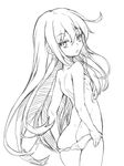  ass breasts greyscale hibiki_(kantai_collection) highres kantai_collection long_hair looking_at_viewer monochrome panties redcomet simple_background small_breasts solo underwear underwear_only very_long_hair white_background 