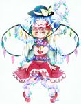  alternate_hair_color ascot bad_hands blonde_hair blouse blue_hair bow closed_eyes commentary_request expressionless flandre_scarlet floating_hair flower hat hat_bow hat_ribbon heart heart_hands highres hug hug_from_behind knees_together_feet_apart komeiji_koishi long_sleeves mary_janes mob_cap multiple_girls omin_(risabon) open_mouth red_eyes red_footwear red_skirt ribbon rose shoes short_hair side_ponytail sitting skirt socks touhou transparent_flower wings 