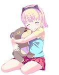  ^_^ annie_hastur blonde_hair blush closed_eyes hairband league_of_legends onomachi_(ted) red_skirt short_hair simple_background skirt smile solo stuffed_animal stuffed_toy teddy_bear white_background 