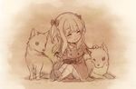  apple_bunny blush character_request closed_eyes cub long_hair monochrome one_eye_closed sitting smile two_side_up walpurga_no_uta wolf wolf_cub yuuna_minato 