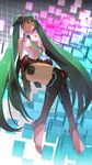  absurdres bad_id bad_pixiv_id banned_artist barefoot breasts cleavage elbow_gloves feet gloves green_eyes green_hair hatsune_miku hatsune_miku_(append) highres jandy large_breasts long_hair necktie sleeveless solo thighhighs toeless_legwear twintails very_long_hair vocaloid vocaloid_append 