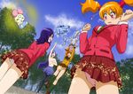  aono_miki blush chiffon_(fresh_precure!) fresh_precure! higashi_setsuna momozono_love multiple_girls panties precure school_uniform skirt_lift tart_(fresh_precure!) topless underwear wind yamabuki_inori 