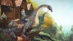  1girl brown_hair dragon fantasy highres jean_popo original riding scenery suspenders tree valley 