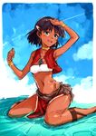  bad_id bad_pixiv_id bandeau black_hair bracelet dark_skin fushigi_no_umi_no_nadia green_eyes highres jewelry nadia neck_ring pelvic_curtain puma_(hyuma1219) short_hair sketch solo strapless 