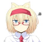  alice_margatroid animal_ears bespectacled blonde_hair blue_eyes blush cat_ears chata_maru_(irori_sabou) glasses hairband highres kemonomimi_mode looking_at_viewer red-framed_eyewear solo squiggle touhou upper_body 