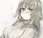  bad_id bad_twitter_id blue_eyes blush breasts brown_hair elizabeth_f_beurling frown large_breasts long_hair looking_away lowres ohashi_(hashidate) ribbed_sweater solo sweatdrop sweater upper_body world_witches_series 