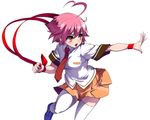  ahoge aino_heart akaga_hirotaka arcana_heart arcana_heart_3 heart_ahoge huge_ahoge misono_gakuen_school_uniform necktie official_art orange_skirt pink_eyes pink_hair school_uniform short_hair simple_background skirt solo thighhighs very_short_hair white_background white_legwear zettai_ryouiki 