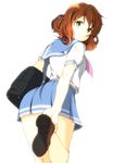  1girl ass avankaisar bag brown_eyes brown_hair hibike!_euphonium looking_back oumae_kumiko school_uniform short_hair simple_background skirt wavy_hair 