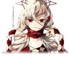  bare_shoulders bemani collarbone expressionless face hair_between_eyes hair_ribbon headset looking_at_viewer official_art red_eyes ribbon scarf simple_background solo white_background white_hair 