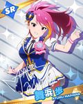  grin idolmaster idolmaster_million_live! looking_at_viewer maihama_ayumu multicolored_hair official_art pink_eyes pink_hair signature smile solo 