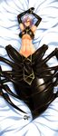  arachne armpits arms_up breasts carapace claws dakimakura detached_sleeves error extra_eyes full_body hair_over_one_eye highres insect_girl jadenkaiba large_breasts lavender_hair lying monster_girl monster_musume_no_iru_nichijou multiple_legs navel on_back on_bed pelvic_curtain rachnera_arachnera red_eyes solo spider_girl underboob 