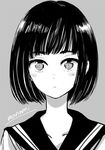  artist_name blush greyscale looking_at_viewer monochrome original portrait school_uniform serafuku short_hair solo sugano_manami 