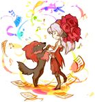  bad_id bad_pixiv_id beamed_eighth_notes beatmania beatmania_iidx boots closed_eyes colorful corset dancing dog eighth_note elbow_gloves flower full_body gloves hair_flower hair_ornament holding_hands long_hair mane musical_note pink_hair quarter_note rose sakata_kaname sheet_music sirius_(beatmania) sketch smile waltz_(dance) white_background 