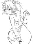  :d anus ass blush censored kaname_madoka looking_back mahou_shoujo_madoka_magica monochrome open_mouth presenting pussy shinama sketch smile spread_anus swimsuit twintails two_piece_swimsuit undressing 