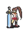  brown_hair crossover fire_emblem kantai_collection long_hair lowres lyndis_(fire_emblem) pixel_art ponytail rw skirt solo sword very_long_hair weapon yamato_(kantai_collection) 