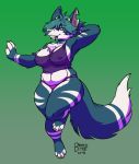  2018 anthro big_breasts breasts chest_tuft cleavage clothed clothing cskairi female fur green_eyes green_hair hair horn inkey mammal piercing simple_background smile solo tuft voluptuous 