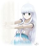  alternate_costume aoki_hagane_no_arpeggio blue_hair dress green_eyes highres iona jishou_roukyuu long_hair solo stretch 