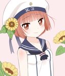  brown_eyes brown_hair dress flower hat kantai_collection sailor_dress sailor_hat short_hair smile solo sunflower tachiki_(naruki) white_hat z3_max_schultz_(kantai_collection) 