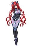  ahoge blue_eyes bodysuit breasts cosplay high_school_dxd large_breasts long_hair neptune_(series) next_purple next_purple_(cosplay) official_art open_mouth purple_heart red_hair rias_gremory shin_jigen_game_neptune_vii solo thigh_gap very_long_hair 