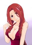  bare_shoulders braid breasts cleavage fairy_tail female flare_corona gradient gradient_background large_breasts long_hair md5_mismatch red_eyes red_hair scar solo tattoo tattooed_breast 