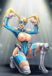  big_breasts blonde_hair blue_eyes breasts capcom female full_body gradient gradient_background large_breasts mask nipples rainbow_mika smile solo street_fighter street_fighter_zero_3 twintails 