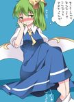  bad_id bad_pixiv_id barefoot bloomers_removed blue_dress blush daiyousei dress fairy_wings green_hair hair_ribbon hammer_(sunset_beach) heartbeat puffy_short_sleeves puffy_sleeves ribbon shirt short_sleeves side_ponytail solo touhou translated wings 