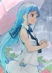  blue_hair kantai_collection long_hair oge_(ogeogeoge) rain samidare_(kantai_collection) school_uniform serafuku solo umbrella very_long_hair 