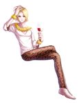  alcohol blonde_hair cosplay crossed_legs fate/zero fate_(series) full_body gilgamesh gilgamesh_(cosplay) goblet highres jewelry kara_no_kyoukai male_focus necklace pants red_eyes rizen_(rijernitz) shirazumi_lio shoes skirt smile snakeskin_print solo tight tight_pants trait_connection v-neck wine 