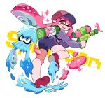  aano_(10bit) baseball_cap bike_shorts domino_mask hat ink_tank_(splatoon) inkling long_hair mask monster_girl open_mouth pink_eyes pink_hair pointy_ears shoes sneakers splatoon_(series) splatoon_1 splattershot_(splatoon) squid super_soaker tearing_up tentacle_hair 